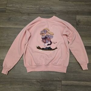Pannill Sweatshirt Vintage 90s Pink with Bunny Skiing Design